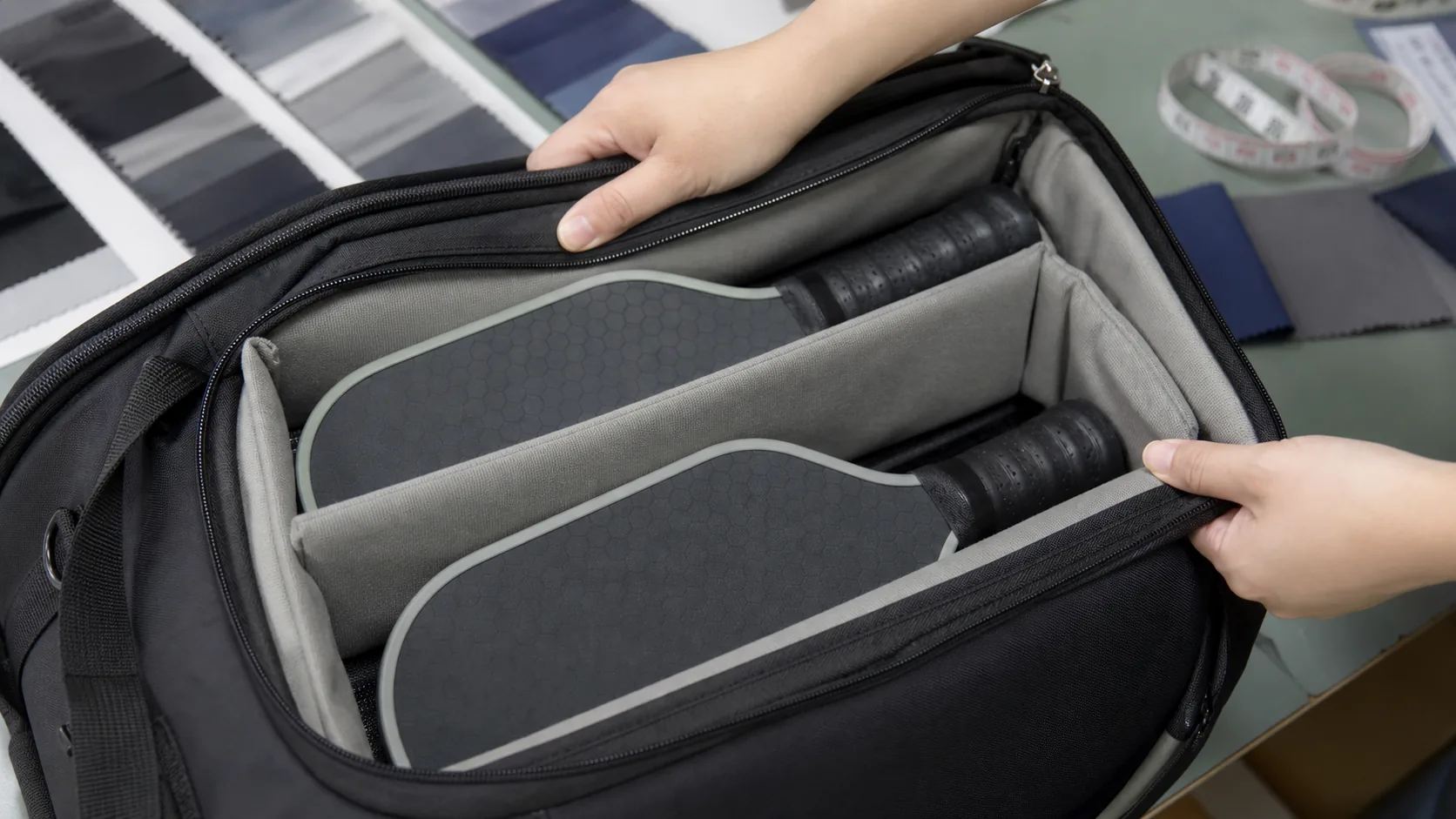 Pickleball bag padded paddle storage and sleeve construction