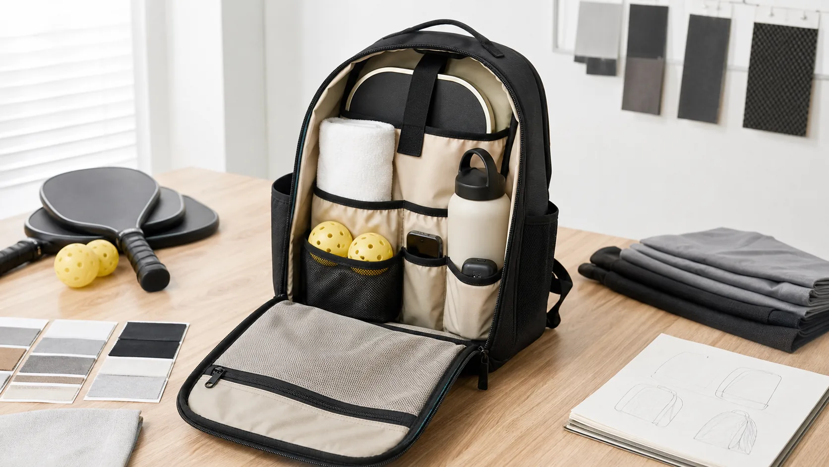 Pickleball bag pocket layout for court gear and daily accessories