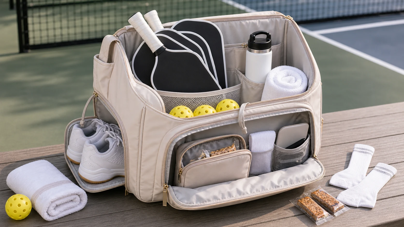 Tournament pickleball bag capacity layout