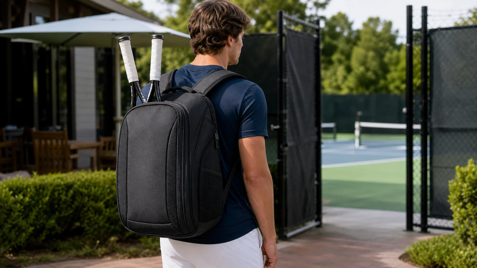 Tennis bag comfort check with padded straps and back panel