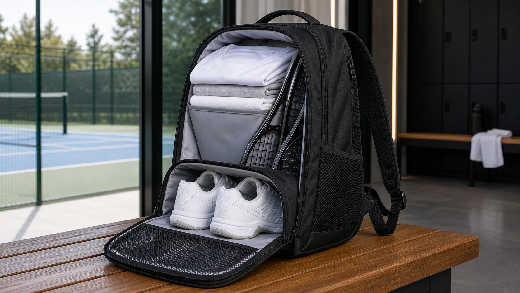 Tennis bag shoe compartment with clean clothing separation