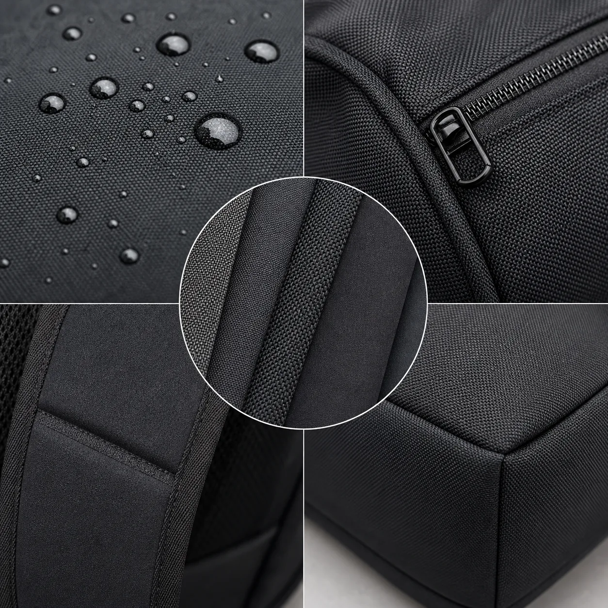 Gym bag material swatches with nylon polyester neoprene and reinforced seams