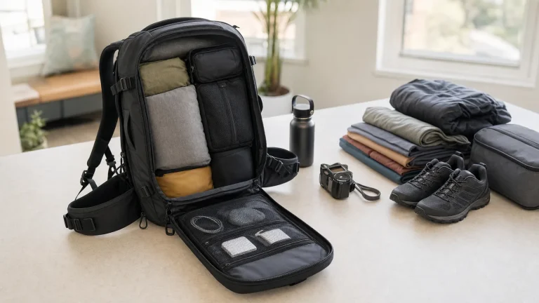 How to pack a hiking backpack for travel with front-loading pack and organized gear