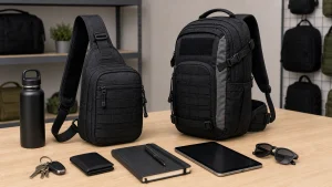 Tactical bag and backpack with organized daily carry items