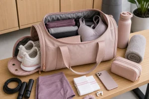 What to carry in a gym bag for a woman with organized workout gear