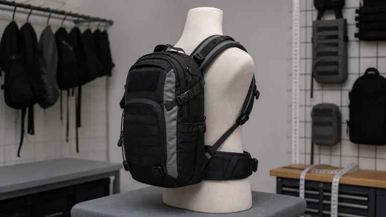 Women-specific tactical backpack fit check on a torso form