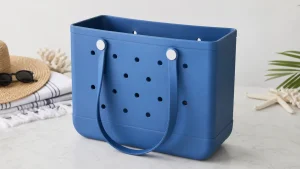 Bogg-style EVA tote showing molded body, side holes, and upright base