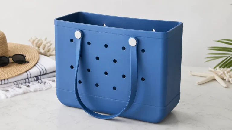 Bogg-style EVA tote showing molded body, side holes, and upright base