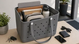 Bogg-style EVA tote organized for work and daily carry