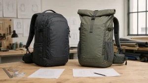 Two unbranded backpacks compared during product capacity development
