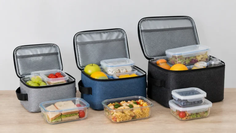 Small medium and large insulated lunch bags shown side by side