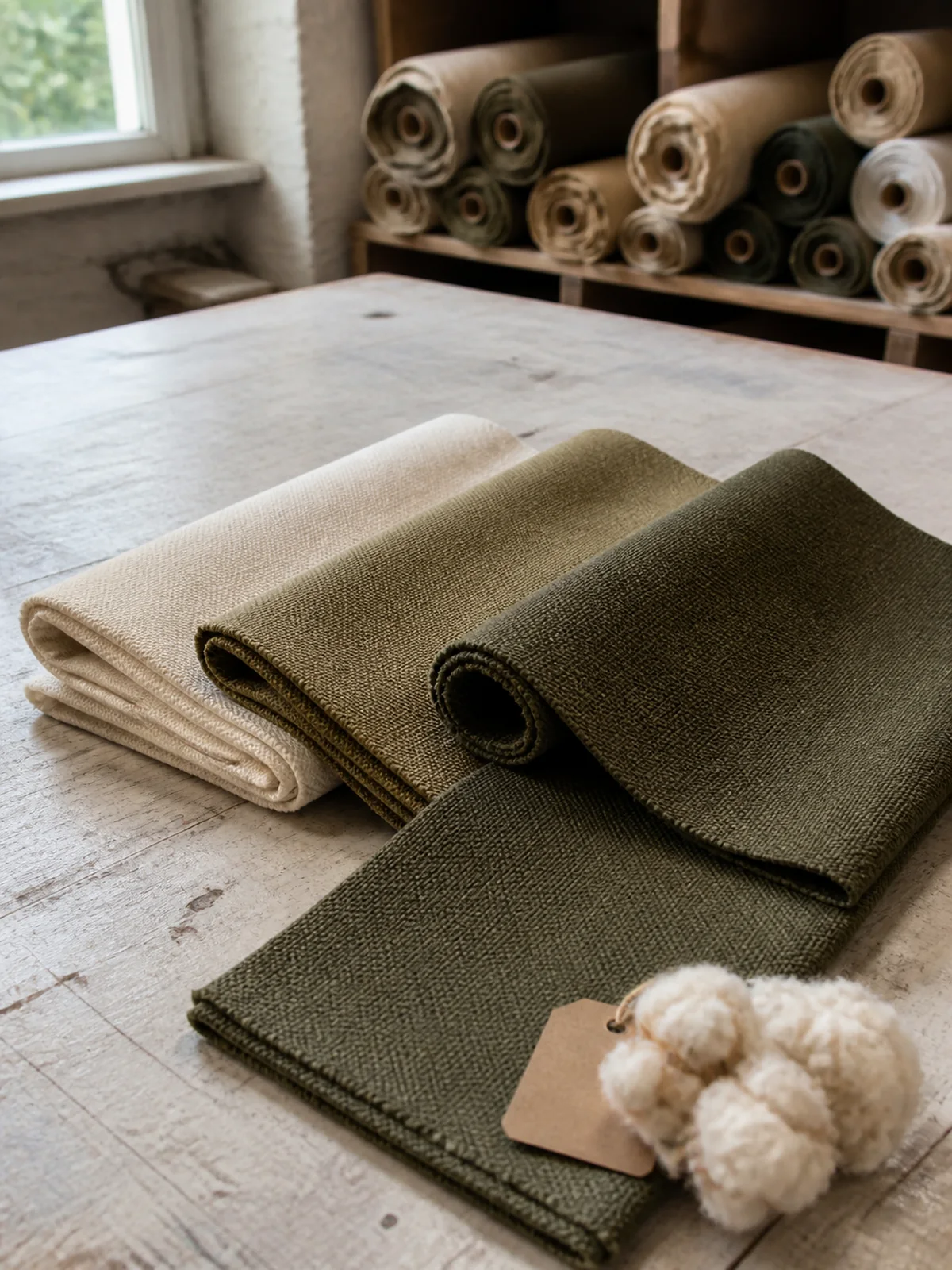 Canvas swatches and raw cotton fiber reviewed to separate fabric construction from fiber content
