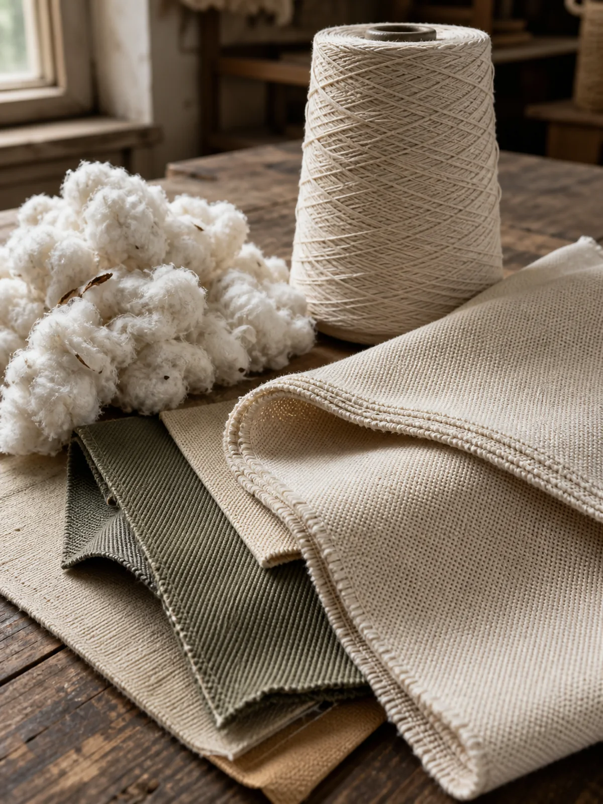 Raw cotton fiber, yarn and woven cotton fabrics reviewed to distinguish fiber content from construction