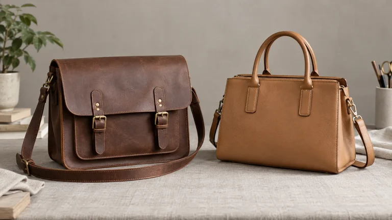 Traditional shoulder-strap school satchel beside a modern structured top-handle satchel on a neutral studio table
